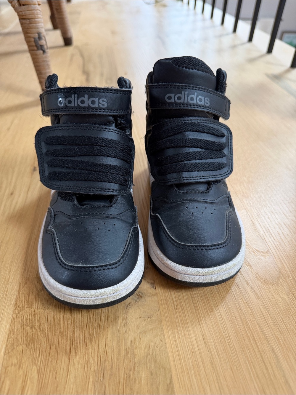 Adidas toddler Black High-Top Velcro Strap Sneakers with White Sole Sz. 9